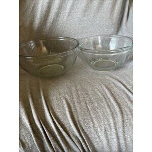 Vintage Mixing Serving Clear Glass Bowl Made in Mexico 8” & 9" Lot of 2 Heavy